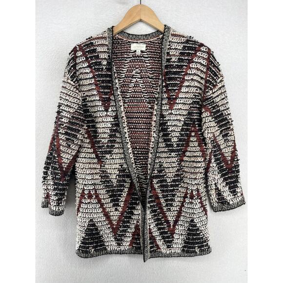 LUCKY BRAND Cardigan Womens S Chevron Southwestern Open Front Cotton Blend Gray - Picture 1 of 15